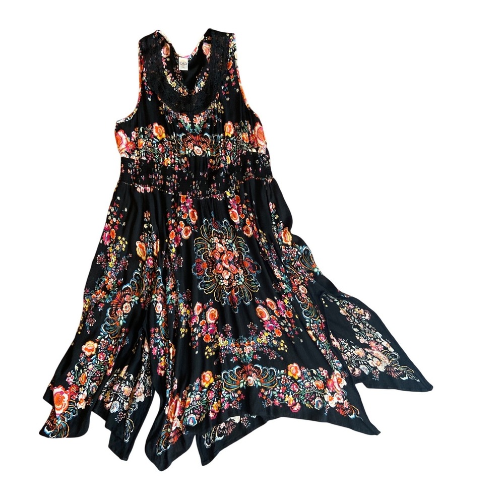 American Eagle Boho Maxi Dress Navy Burgundy Smocked Back Strappy XXL - Picture 7 of 7